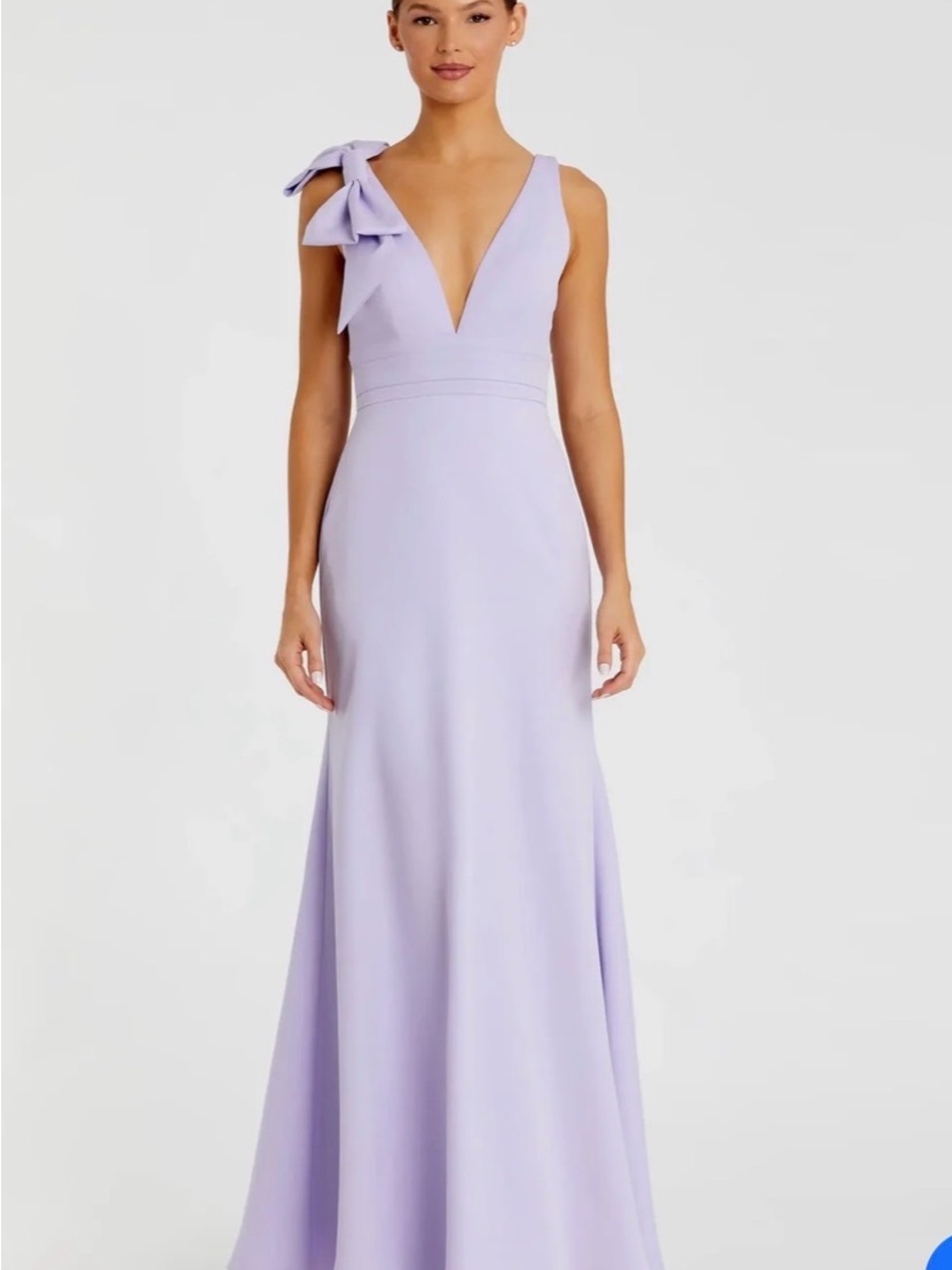 Mac Duggal Lavender One-Shoulder Bow V-Neck Gown